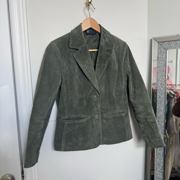 Vintage leather Women's Olive Green Blazer coat M coastal western prairie - Picture 2 of 7